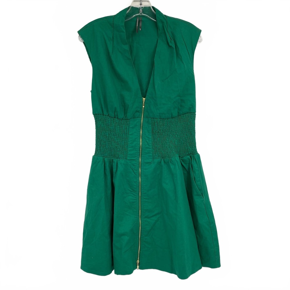 Anthropologie Green Zipper Front Mini Dress | Women’s Size S, Linen/Viscose